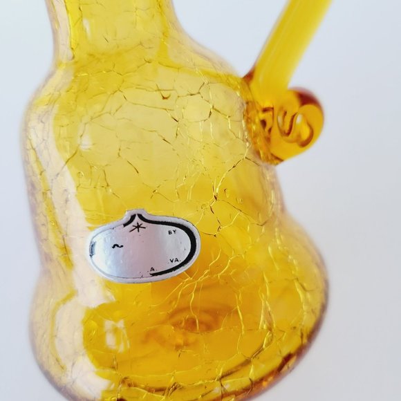 Hand Blown Amber Crackle Glass Cruet by Rainbow, Vintage Yellow Vinegar Bottle - Picture 6 of 14